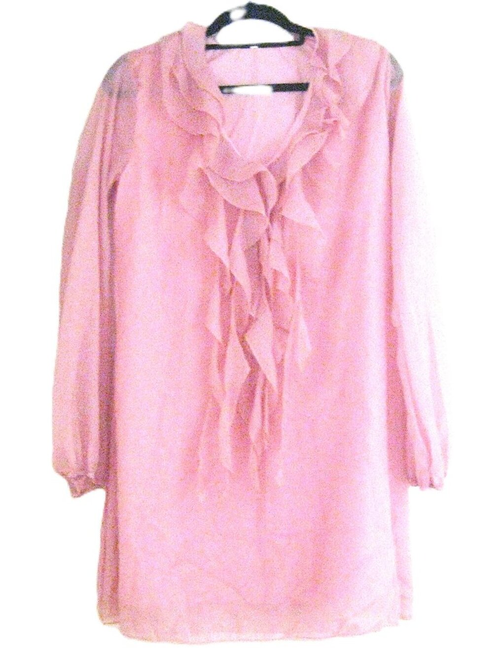 Pink Short Dress  Long Sleeve  Ruffled V-Neck    Medium